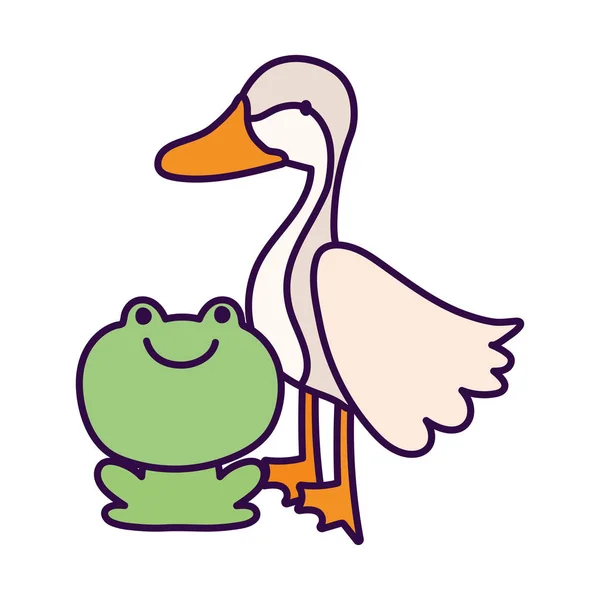 Ganso y rana granja animal de dibujos animados — Vector de stock