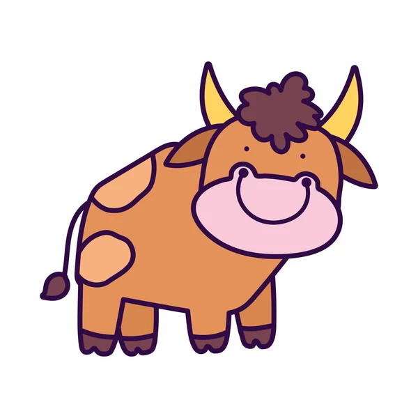 Mignon taureau bétail ferme animal dessin animé — Image vectorielle