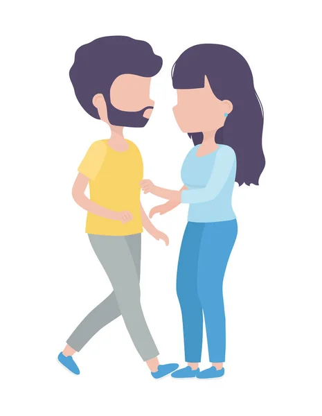 Young couple standing together cartoon characters — Stock Vector