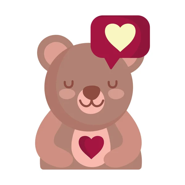 Happy valentines day, teddy bear heart speech bubble love — Stock Vector