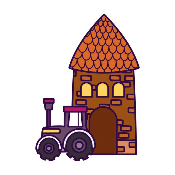 Cottage tractor rural truck farm animal cartoon — Stockvector