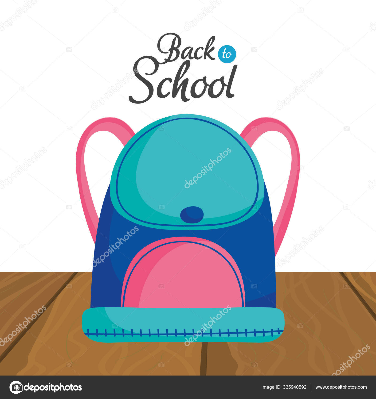 Back to school education backpack on wooden floor Stock Vector Image by