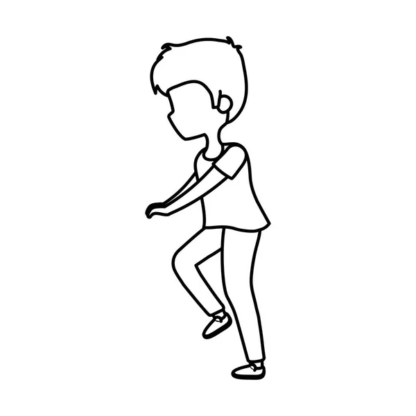 Jonge man wandelen karakter cartoon pictogram dikke lijn — Stockvector