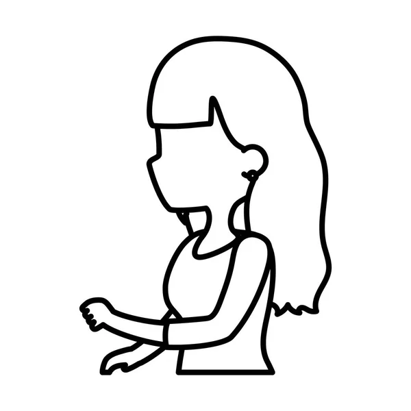 Νεαρή γυναίκα κινουμένων σχεδίων χαρακτήρα πλευρά προβολή πορτρέτο παχιά γραμμή — Διανυσματικό Αρχείο