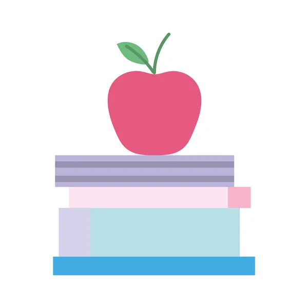 Назад до шкільної освіти яблуко на складеної книжкової літератури — стоковий вектор