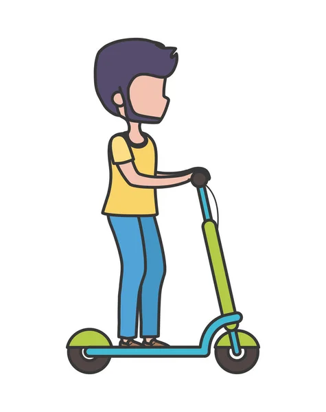 Jovem homem montando scooter elétrico transporte alternativo — Vetor de Stock