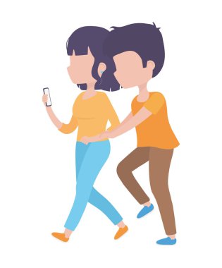 Akıllı telefonlu genç bir kadın ve sağlıklı bir hayat süren bir adam.