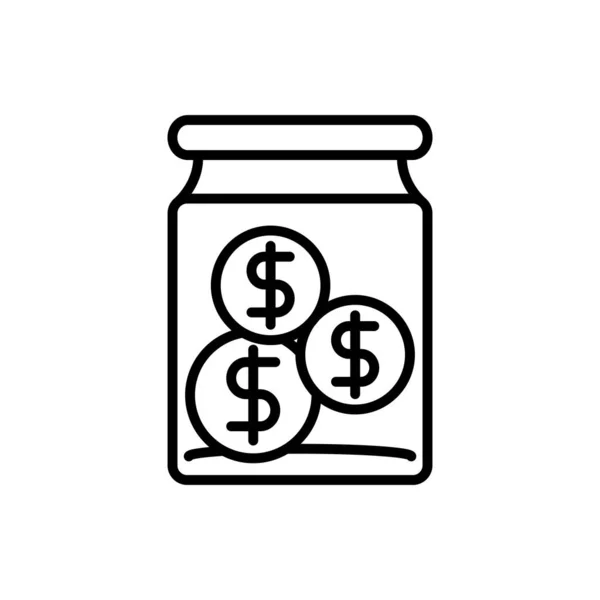Burk glas med mynt affärer kontanter linje design — Stock vektor
