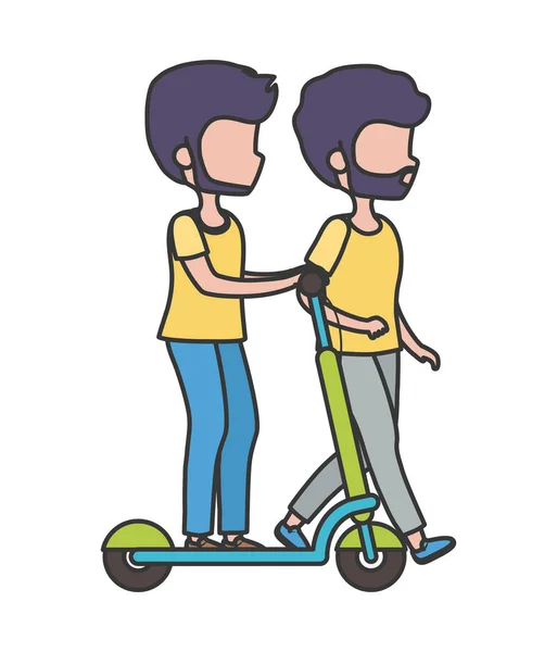 Hombre montando scooter eléctrico y hombre caminando — Archivo Imágenes Vectoriales