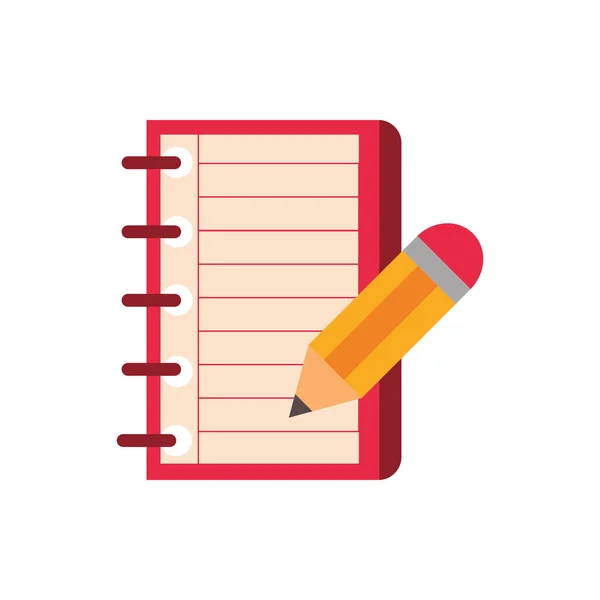 Poznámkový blok a tužka psaní výukové školy design ikon — Stockový vektor