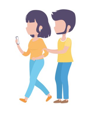 Akıllı telefonlu genç bir kadın ve sağlıklı bir hayat süren bir adam.