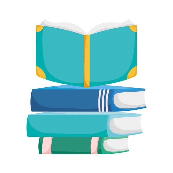 Back to school education open book on pile textbooks — Stockvektor