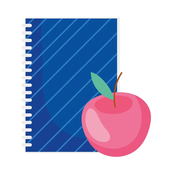 Retour à l'école éducation pomme et cahier — Image vectorielle