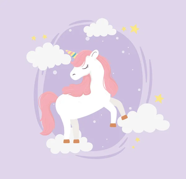 Awan bintang unicorn dekorasi keajaiban fantasi mimpi kartun lucu - Stok Vektor
