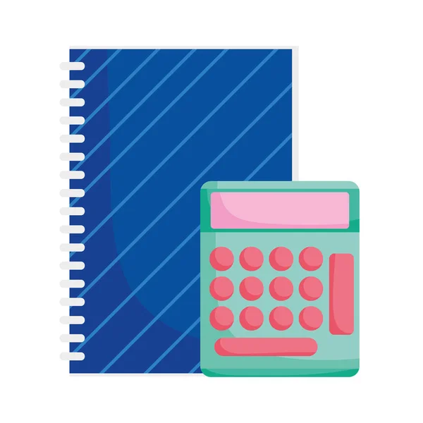 Voltar para a calculadora de educação escolar e acessório notebook — Vetor de Stock