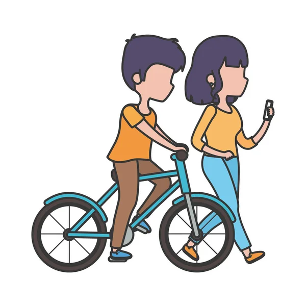 Coppia con bici e smartphone stile di vita sano — Vettoriale Stock