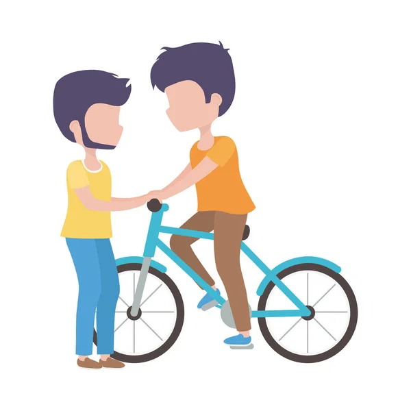 Giovani con trasporto bici personaggio dei cartoni animati — Vettoriale Stock