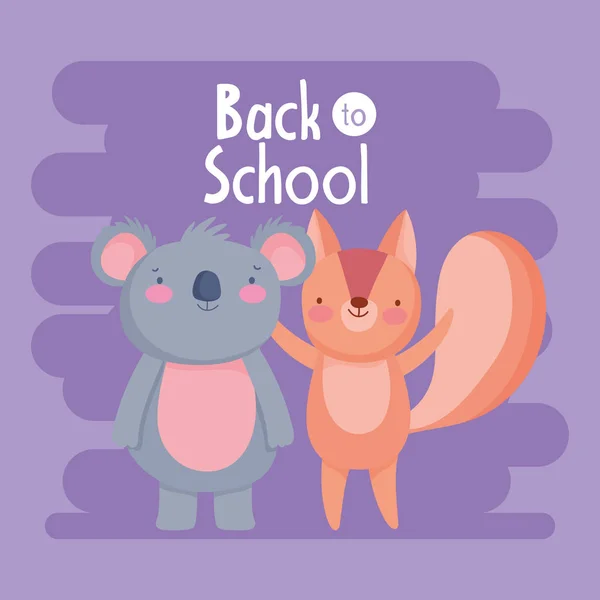 Terug naar school onderwijs koala en eekhoorn — Stockvector