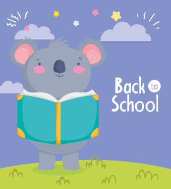 Okul eğitimine geri dönüyorum. Koala kitap okuyor.