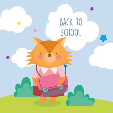 back to school education cute fox with schoolbag