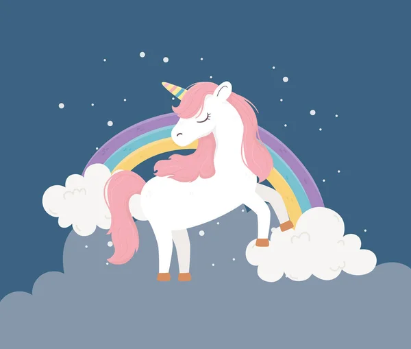 Unicorn rainbow dark cloud fantasy magic dream cute cartoon - Stok Vektor