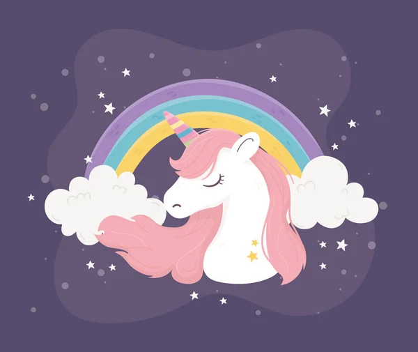 Unicorn rainbow clouds stars fantasy magic dream cute cartoon — Stock Vector