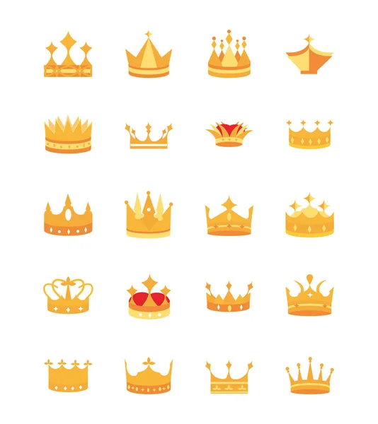 Arany koronák ékszer hatóság koronázási monarchia luxus ikonok készlet — Stock Vector