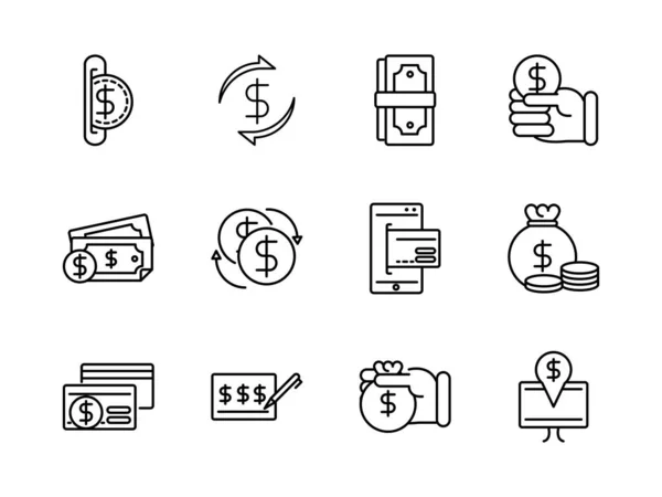 Dinheiro negócio dinheiro finanças ícone coleção linha design —  Vetores de Stock