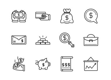 para işi nakit finans simge koleksiyonu çizgi tasarımı