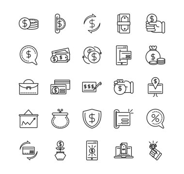 para işi nakit finans simge koleksiyonu çizgi tasarımı