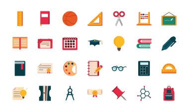 set of supply stationery education school icon design clipart
