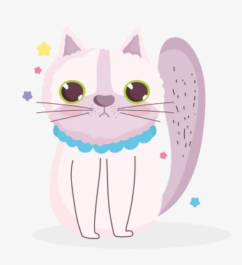 Beyaz kedi evcil hayvan çizgi filminde oturuyor, kediler evcil.