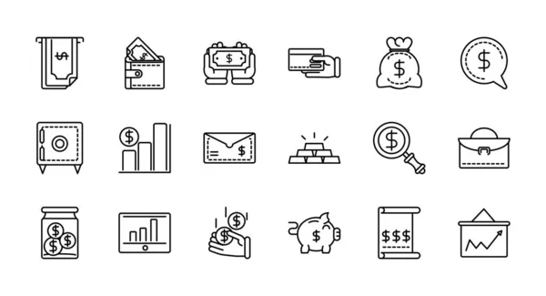 Geld business cash finance icoon collectie lijn ontwerp — Stockvector
