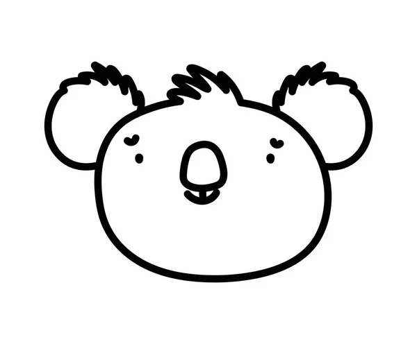 Niedlichen Koala Gesicht Tier Zeichentrickfigur auf weißem Hintergrund dicke Linie — Stockvektor