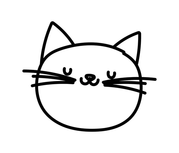 Lindo gato cara caricatura carácter en blanco fondo grueso línea — Vector de stock