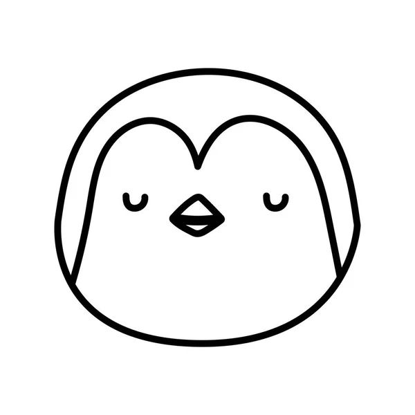 Cute penguin face cartoon character on white background thick line — 图库矢量图片