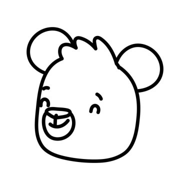 cute brown bear face cartoon character on white background thick line