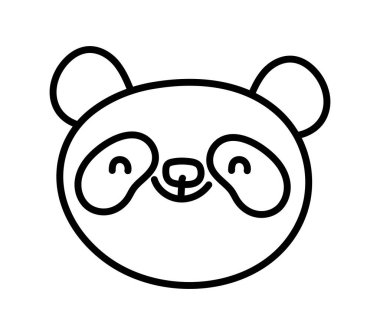 cute panda face cartoon character on white background thick line
