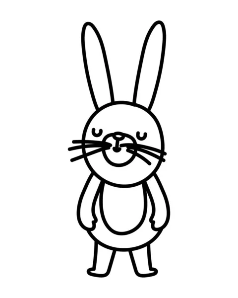 Cute little rabbit cartoon character on white background thick line — Stock vektor