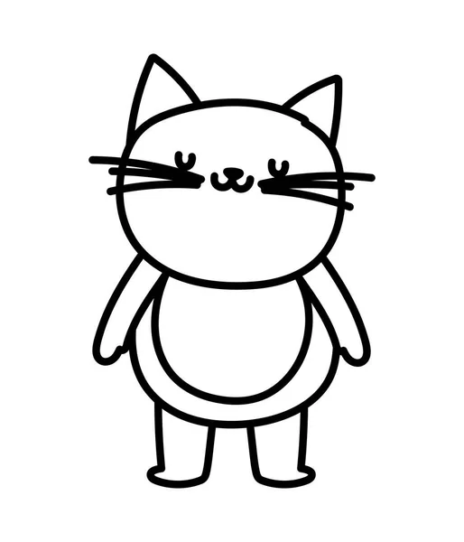 Cute little cat cartoon character on white background thick line — 스톡 벡터