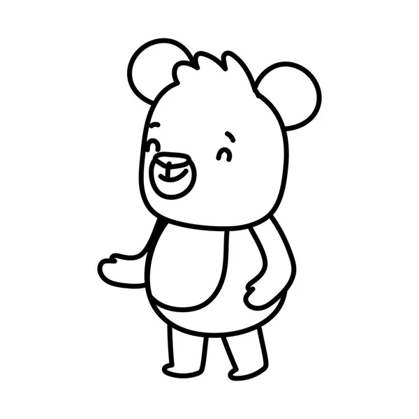 Cute brown bear cartoon character on white background thick line — 스톡 벡터