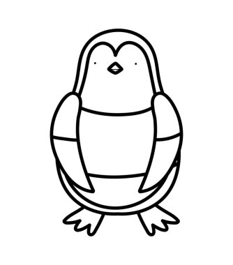 cute penguin standing with shirt cartoon character on white background thick line