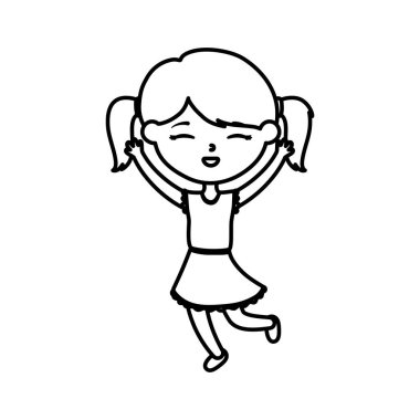 happy childrens day, cute girl hands up celebrating thick line