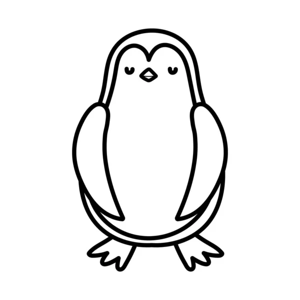 Cute penguin standing cartoon character on white background thick line — 스톡 벡터