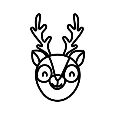 cute deer face cartoon character on white background thick line