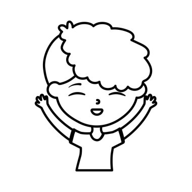happy childrens day, cute boy with hands up celebrating cartoon thick line