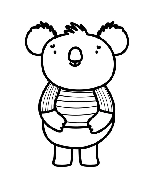 白い背景の太線にストライプのシャツの漫画のキャラクターとかわいいコアラ — ストックベクタ