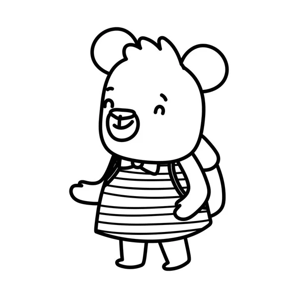Tillbaka till skolan utbildning söt björn kvinna med ryggsäck tjock linje — Stock vektor