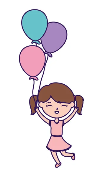 Feliz día de los niños, niña con globos fiesta fiesta de dibujos animados — Vector de stock