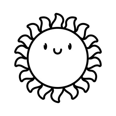 Şirin kawaii güneş yaz çizgi film karakteri kalın çizgi